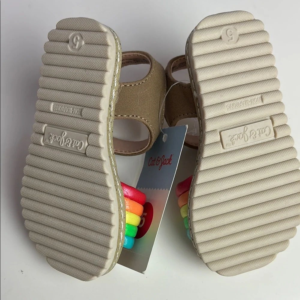 NWT Cat & Jack Red Orange Sandals with Puffy Soft Rainbow Straps